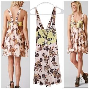Free People Baby It’s You Floral Tie-Front Mini Dress in Pale Pink and Yellow